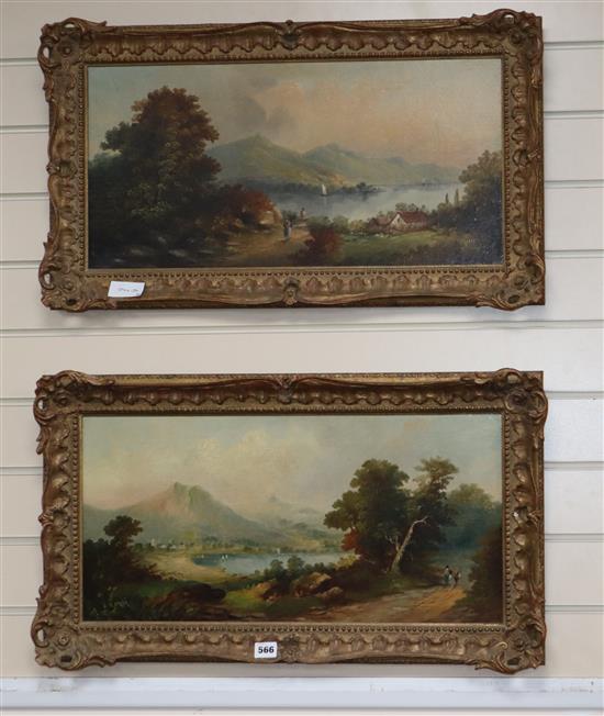 English School circa 1900, pair of oils on canvas, views of the lake district, 30 x 60cm